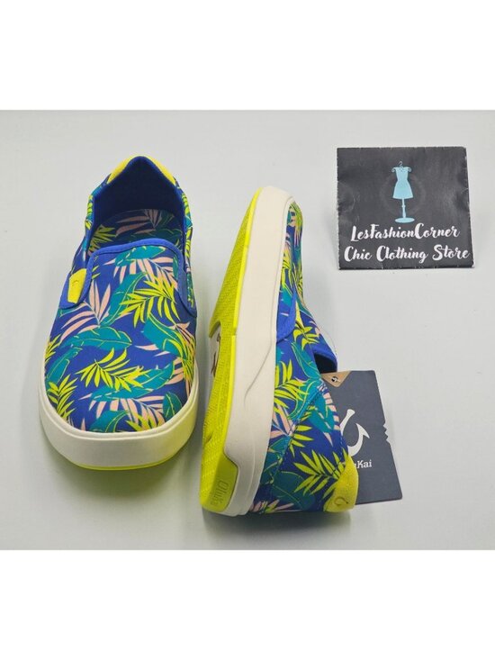 NWT OluKai Men\'s Laeahi Pai Sunset Blue Aloha Canvas Slip-On Sneakers Sz 10 2845 main image 10